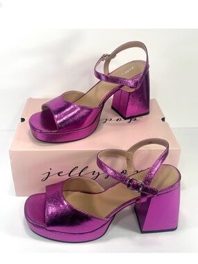 Jellypop Metallic Fuchsia Block Heel Sandal size 9.5 new comfortable chunky heel